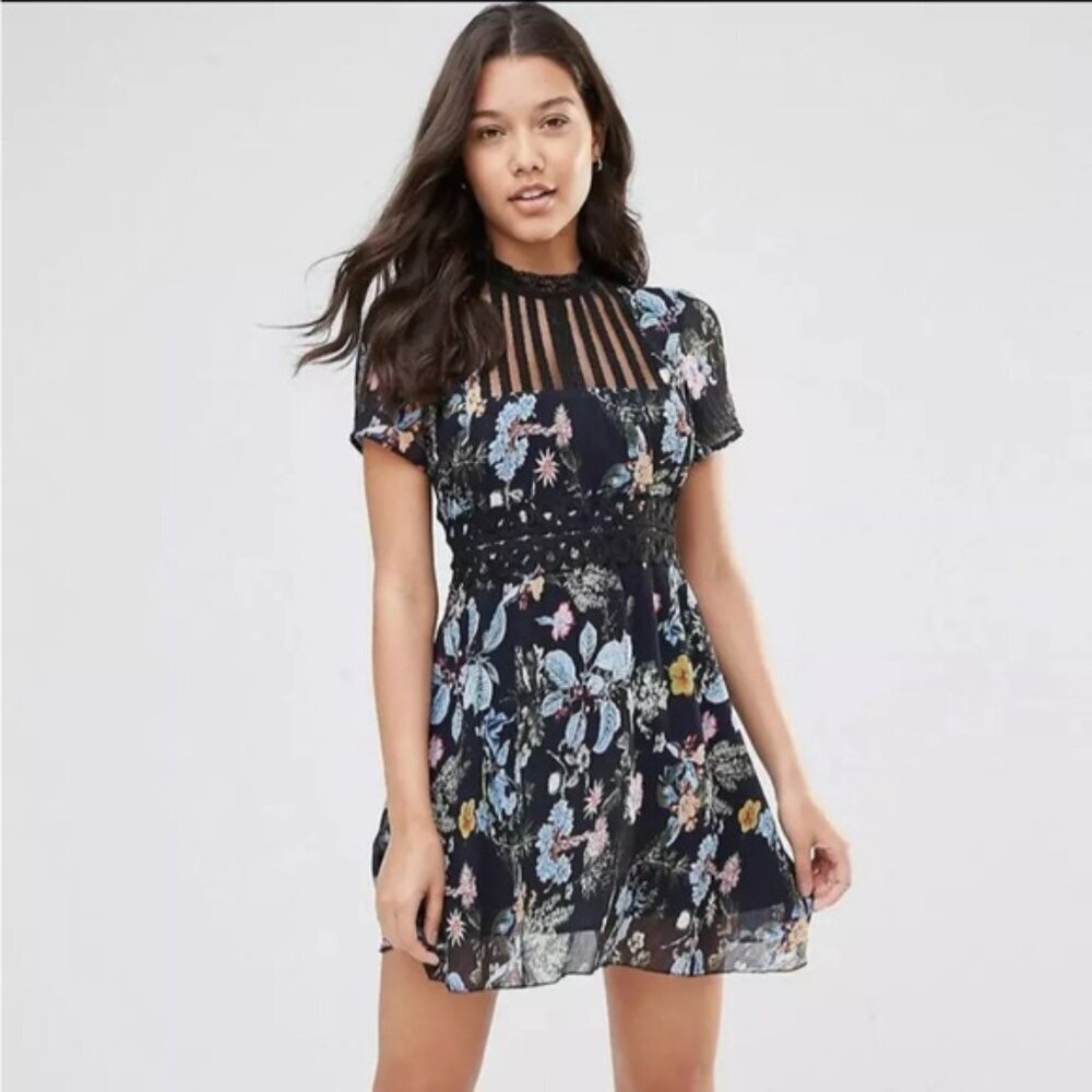 foxiedox Navy Blue Floral Print Mini Dress Size M
